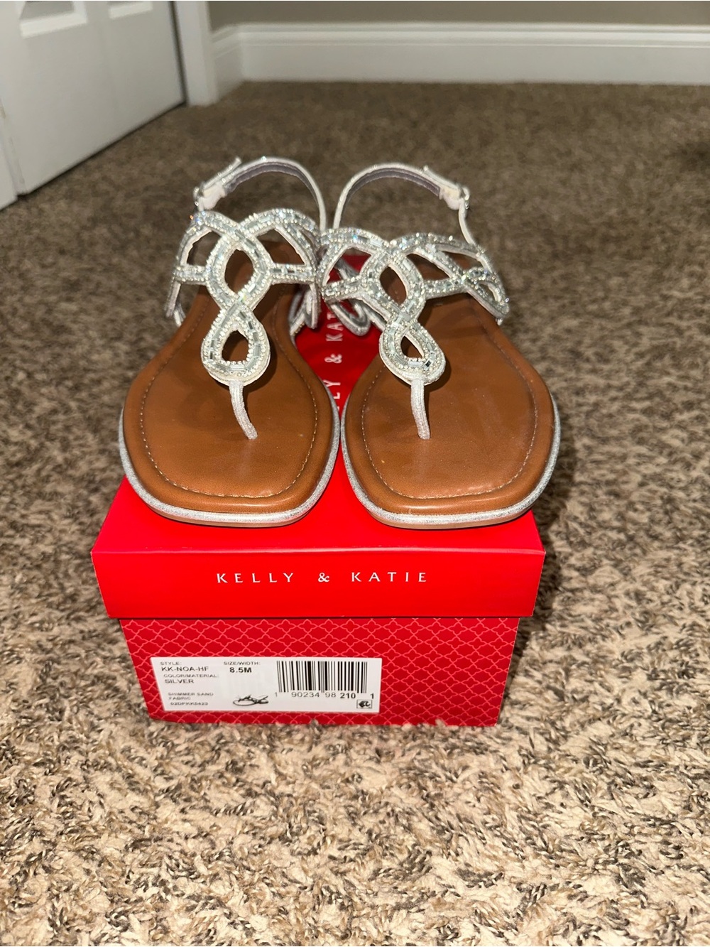 NIB Kelly & Katie Silver Jeweled T-Strap Sandals